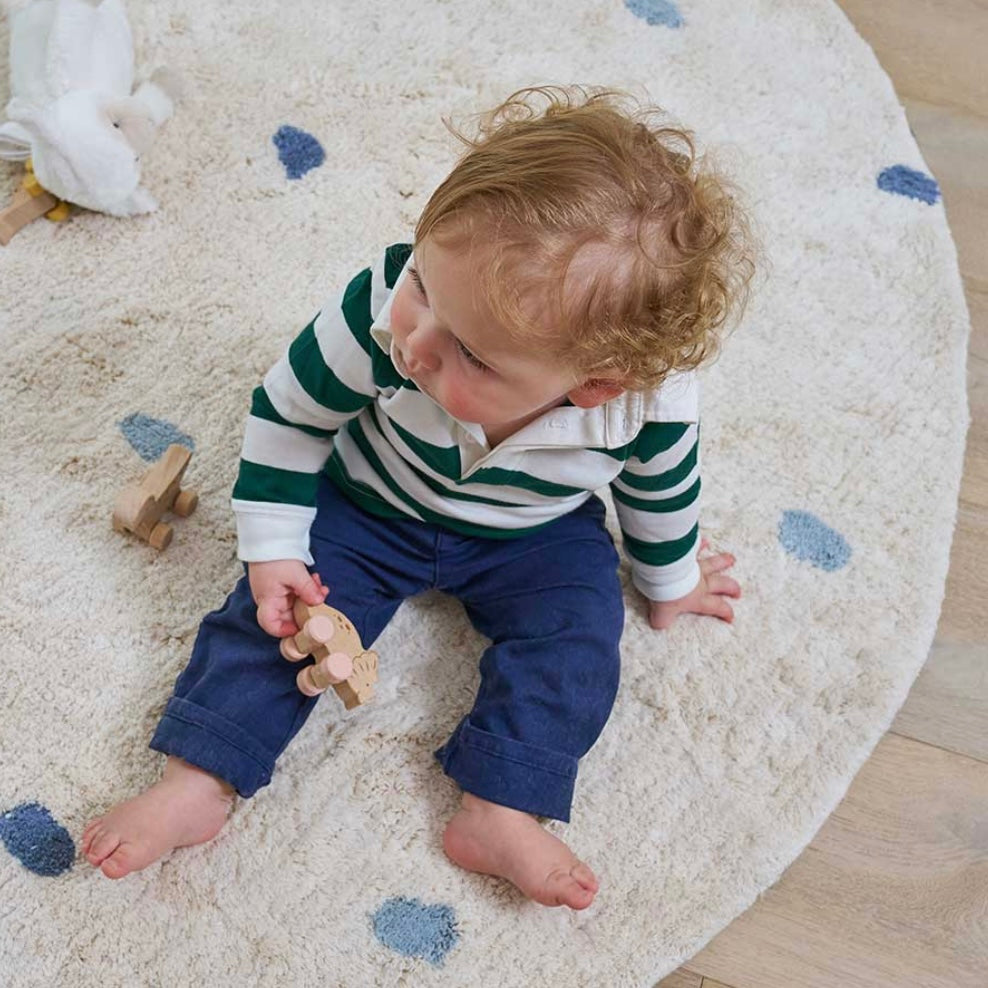 Sprinkle Washable Round Cotton Rug in Blue