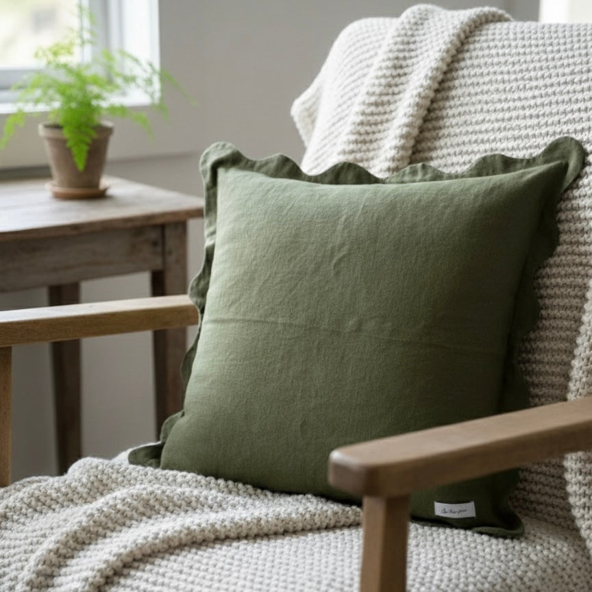 Scallop Cushion Cover in Deep Forest